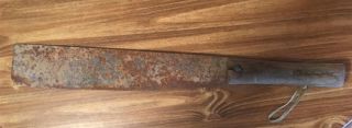 Antique Vintage Old Primitive Machete With Wooden Handle And Hardware