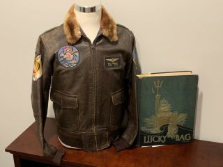 Usn Wwii M - 422a Navy Flight Jacket Named Usna 1944 Lucky Bag W/ History