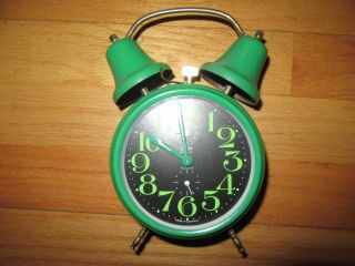 9k/vintage W Germany Linden Green Rare Twin Bell Alarm Clock/wind Up/works