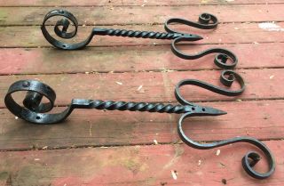 2 Antique Wrought Iron Ornate Andiron Front 27 " Twisted Scroll Diy Upcylce Legs
