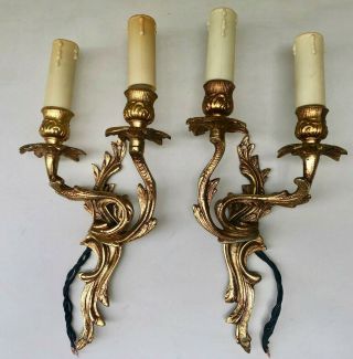 Vintage French Gold Colour Double Wall Electric Lights Candle Sconces