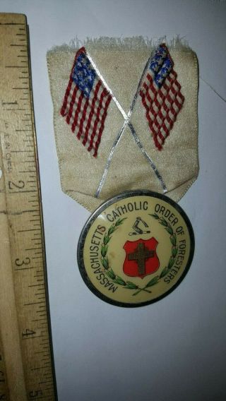 Vintage Massachusetts Catholic Order Of Foresters Ribbon Emblem Badge
