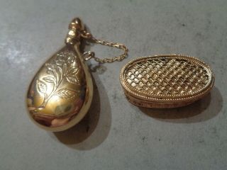 Antique Pill Box And Perfume Bottle In Solid Gold Plated Silver