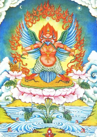 48 Inch Tibetan Buddhism Thangka Mythology - Garuda Bid Printed Brocade Scroll 2