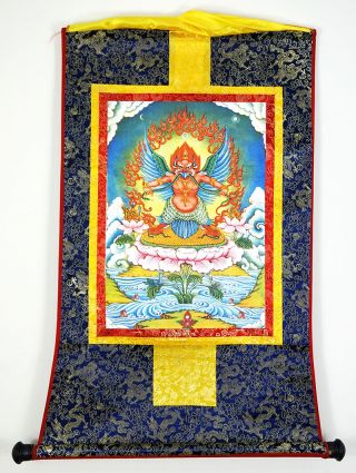 48 Inch Tibetan Buddhism Thangka Mythology - Garuda Bid Printed Brocade Scroll 3