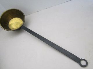 Vintage Large Brass Ladle Cast Iron Handle.  22 " Long.  3 " Deep.