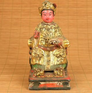 Blessing Chinese Old Wood God Of Wealth Book Statue Figue Worship Decoration