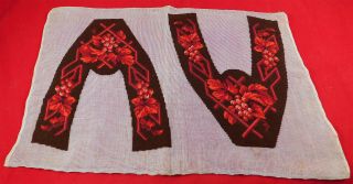 Victorian Berlin Wool Work Needlepoint Canvas Slipper Design Red Grapes Fabric