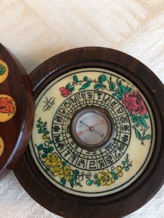 Antique Chinese Scimshaw Bone Compass.  Zodiac Fortune Telling. 3