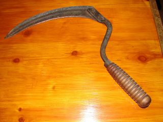 Antique Hand Sickle Big Indian Corn Cutter,  Scythe Ribbed Handle