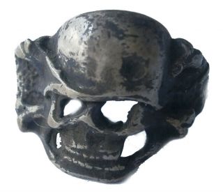 Special Force Ring Sterling Silver 835 Skull Helmet Bones Ww2 Shock Troops Wwii