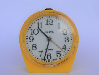Slava Table Alarm Clock Russian Vintage Ussr Soviet Mechanical Yellow Desk Watch
