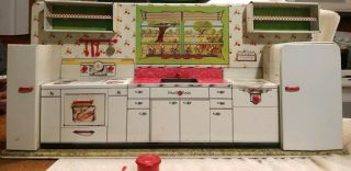 Pretty Maid Tin Litho Table Top Play Kitchen 1950 