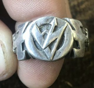 German Ww2 Sa Ring With Oak Leaves 835 Silver Sz 9 1/2 Authentic