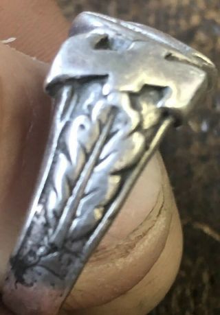 GERMAN WW2 SA Ring With Oak Leaves 835 Silver Sz 9 1/2 Authentic 3