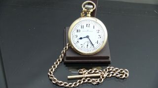 Antique gold filled 1916 Omega pocket watch/21 jewels/Gold filled T - Bar chain 12
