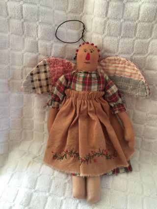Primitive Raggedy Ann Angel Doll Folk Art Christmas Winter 9”