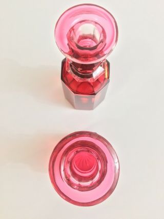 Antique Cranberry Glass • Oil/Vinegar Set • Porcelain/Wood Cruet Stand 6