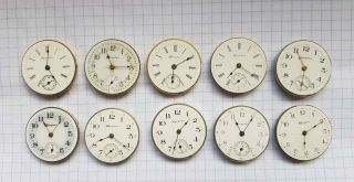 Antique Pocket Watch Movement - 10pc Hampden 3/0s,  All Runs