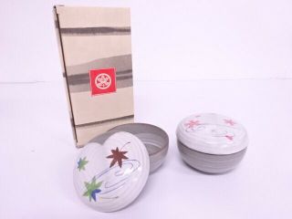 73164 Japanese Pottery Tachikichi / Covered Box Set Of 2 / Sakura & Maple