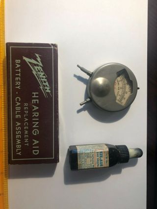 Vintage Ear Wax Softener,  Hearing Aid Battery Tester,  And Vintage Zenith Hearing