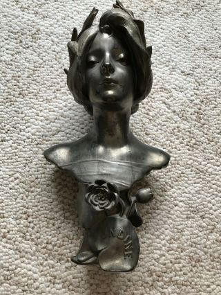 Undine - Antique Period Art Nouveau Bust Sculpture - Cast Metal Spelter