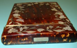 2 Vintage Antique Faux Tortoise shell MOP mother pearl inlay & Leather card case 3