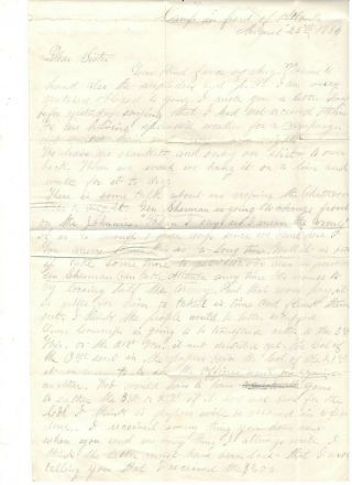 1864 Civil War Letter,  Camp Atlanta,  Ref: Gen Sherman 