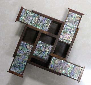 Collectable Handwork Art Asian Decor Boxwood Inlay Conch Carve Old Jewelry Box