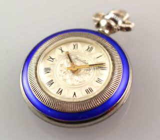 Vintage Farbos Sterling Silver 925 Enamel Ladies Pocket Watch 30mm 19 Grams