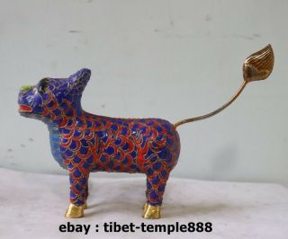 7.  5 Chinese Handwork Copper Gild Cloisonne Foo Dog Lion Tiger Animal Sculpture