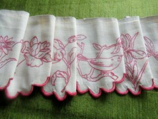 FRENCH ANTIQUE SHELF VALANCE - HAND EMBROIDERED FLOWERS,  BIRDS,  DRAGONFLY - LONG 2