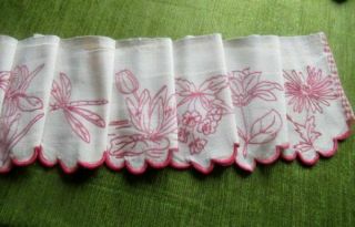 FRENCH ANTIQUE SHELF VALANCE - HAND EMBROIDERED FLOWERS,  BIRDS,  DRAGONFLY - LONG 3
