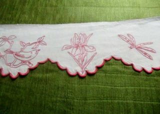 FRENCH ANTIQUE SHELF VALANCE - HAND EMBROIDERED FLOWERS,  BIRDS,  DRAGONFLY - LONG 4
