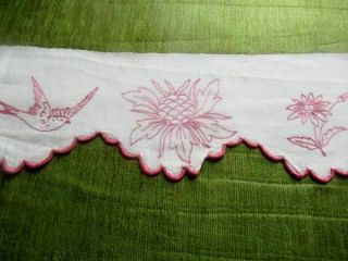 FRENCH ANTIQUE SHELF VALANCE - HAND EMBROIDERED FLOWERS,  BIRDS,  DRAGONFLY - LONG 5