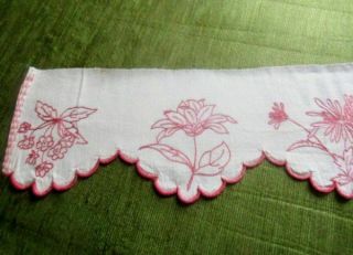 FRENCH ANTIQUE SHELF VALANCE - HAND EMBROIDERED FLOWERS,  BIRDS,  DRAGONFLY - LONG 6
