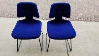 (2) Vintage Mid Century Herman Miller Chair Blue Cloth