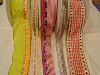 5 Vintage Partial Bolts French Wired Ribbon - 5/8 ",  1 ",  1 - 1/2 " - 48,  Yards