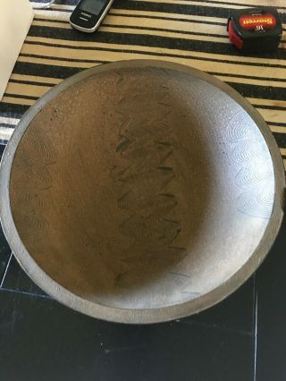 Primitive Wooden Bowl With Scroll Paint Mustard