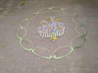 Gorgeous Antique Fine Embroidered Filet Lace Crinoline Lady Bedspread 91 " By 83 "