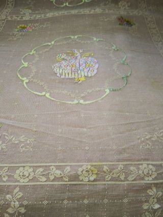 Gorgeous Antique Fine Embroidered Filet Lace Crinoline Lady Bedspread 91 