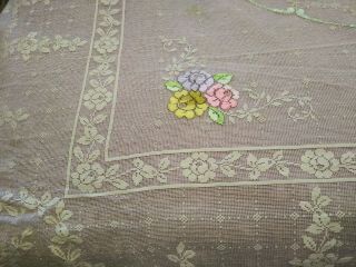 Gorgeous Antique Fine Embroidered Filet Lace Crinoline Lady Bedspread 91 