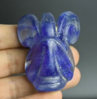 2.  4 " Old Chinese Hongshan Blue Crystal Hand Carved Sun God Head Pendant Amulet