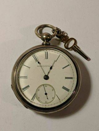 Gm Wheeler Antique Elgin Pocket Watch 18s 13j In Large Coin Silver Case 1883