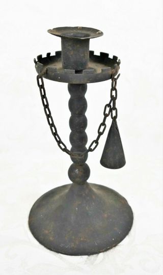 Antique Primitive Style Metal 8.  5 " Chamberstick Candlestick With Snuffer