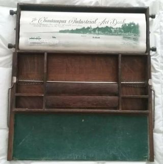 Rare Antique " Chautauqua Industrial Art Desk " Map Chalkboard 1900 Child Student