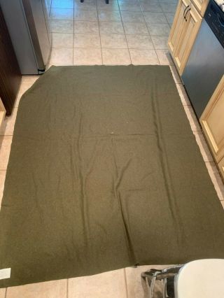 Vintage U.  S.  Army Military Wool Blend Green Bed Field Mothproof Blanket 2