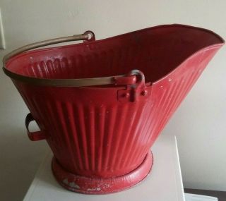 Vintage Red Metal Coal Ash Bucket Pail Can Scuttle Primitive 12 " Tall Porch Art
