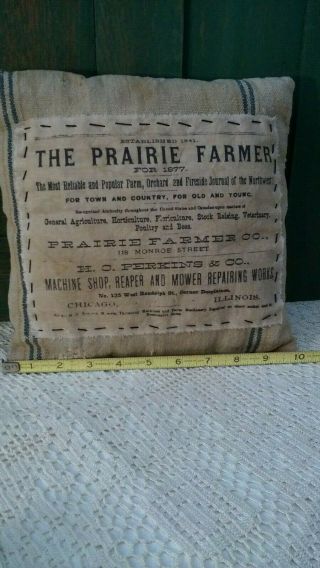 Primitive Vintage Advertising The Prairie Farmer Pillow Grain Sack Mends Tuck