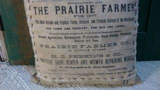 PRIMITIVE VINTAGE ADVERTISING THE PRAIRIE FARMER PILLOW GRAIN SACK MENDS TUCK 4